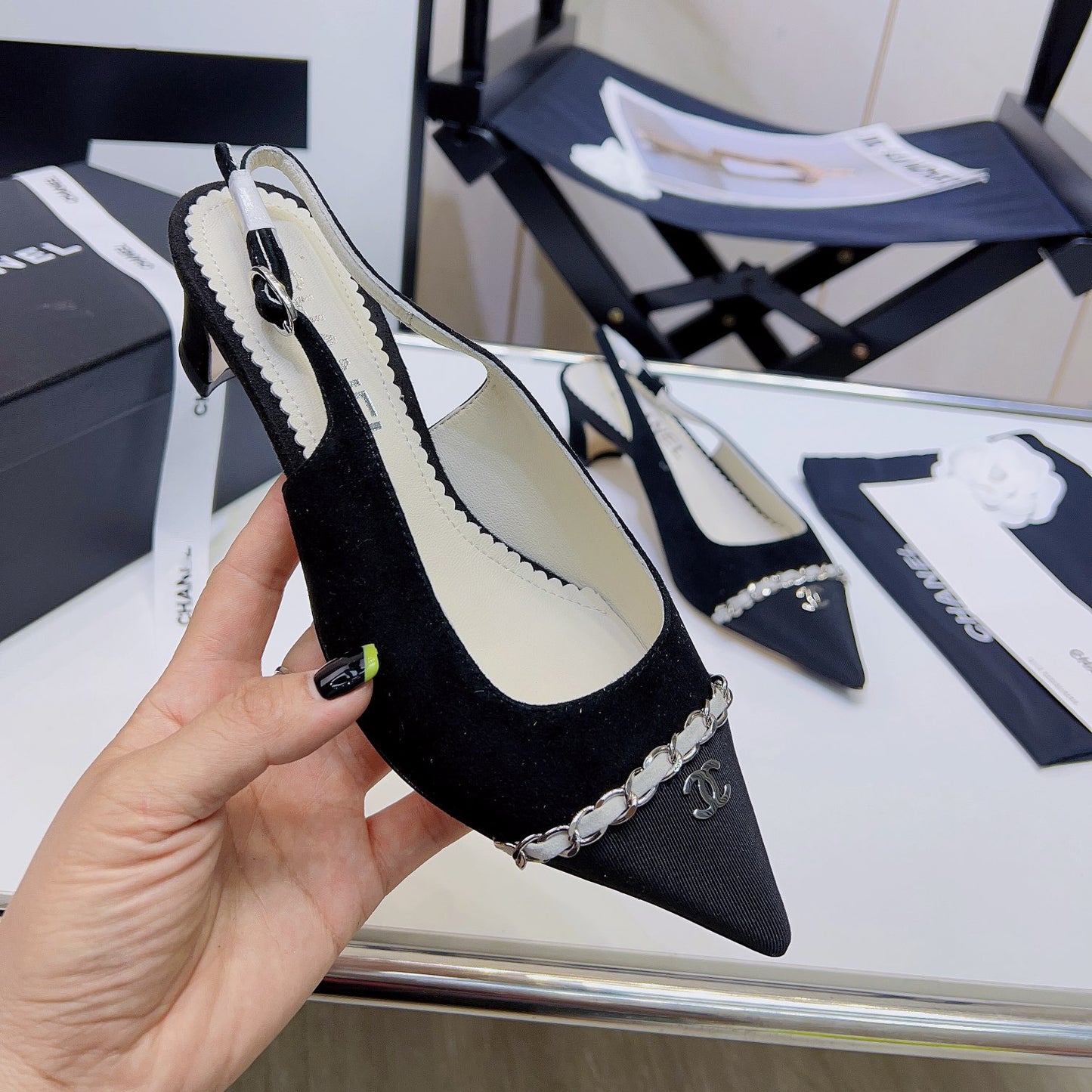 Pointed toe rhombus chain small high heel sandals XC16062303