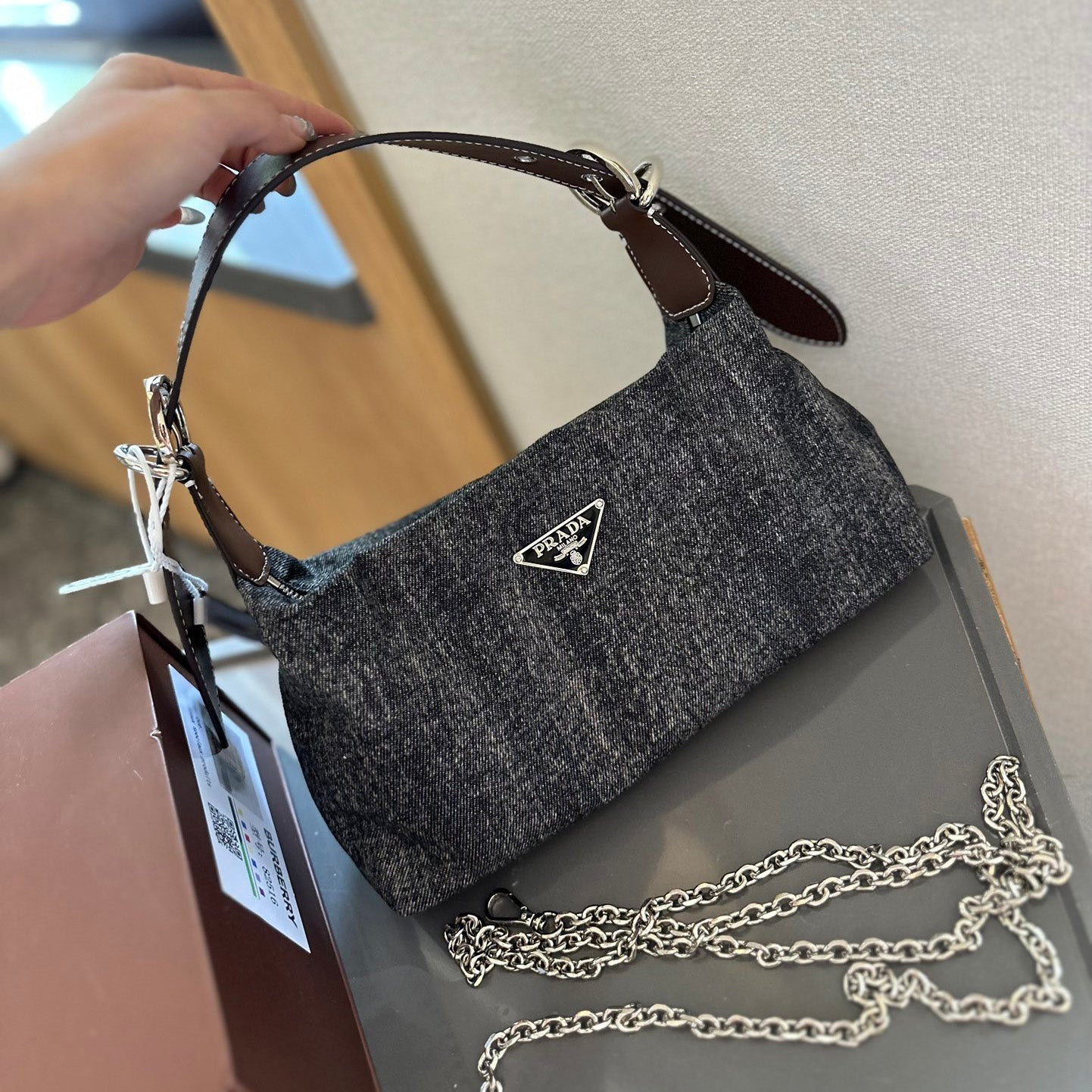 Classic underarm denim bag 1824050302