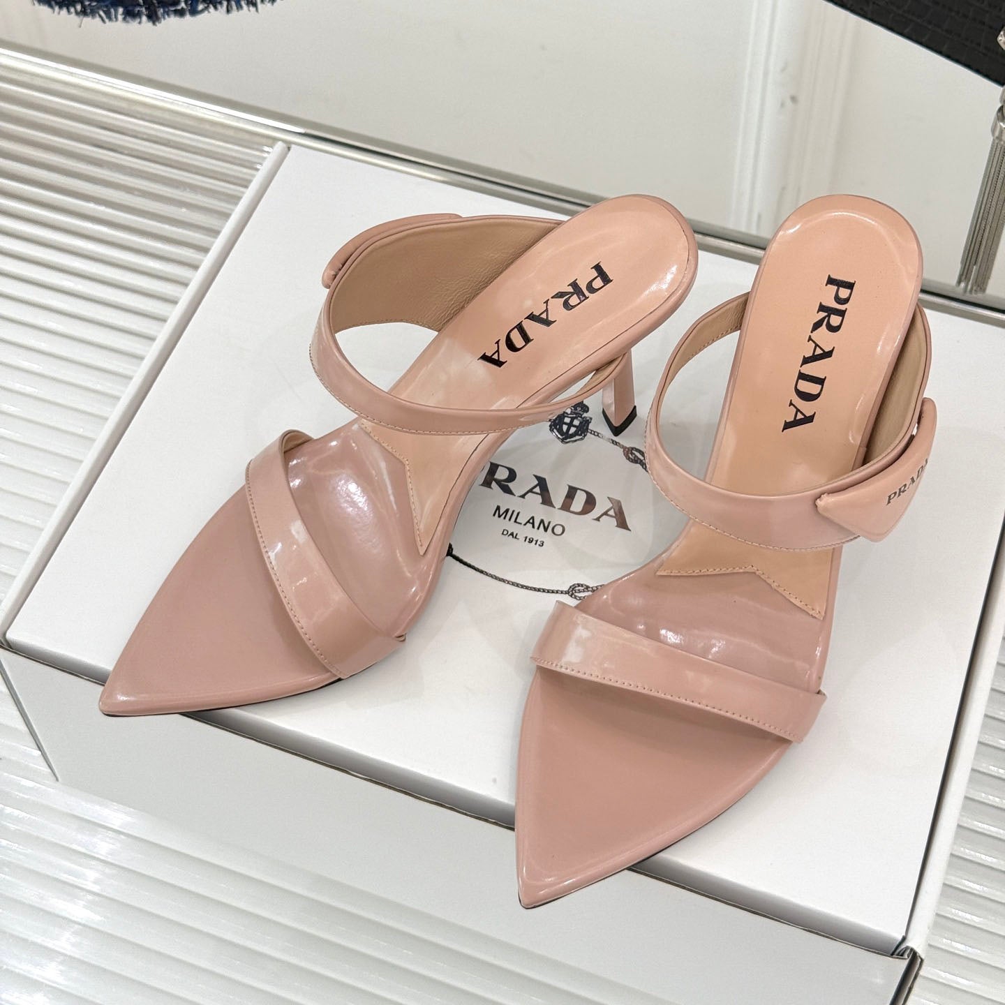 PR Triangle logo pointed toe sandals 1825061002