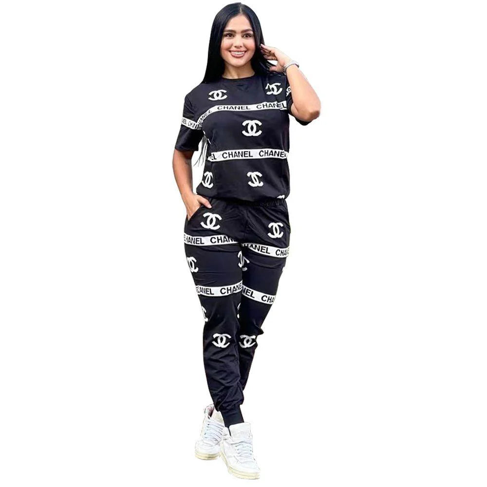 Fashionable Solid Color Trendy Casual Printed Two-piece 1024061901