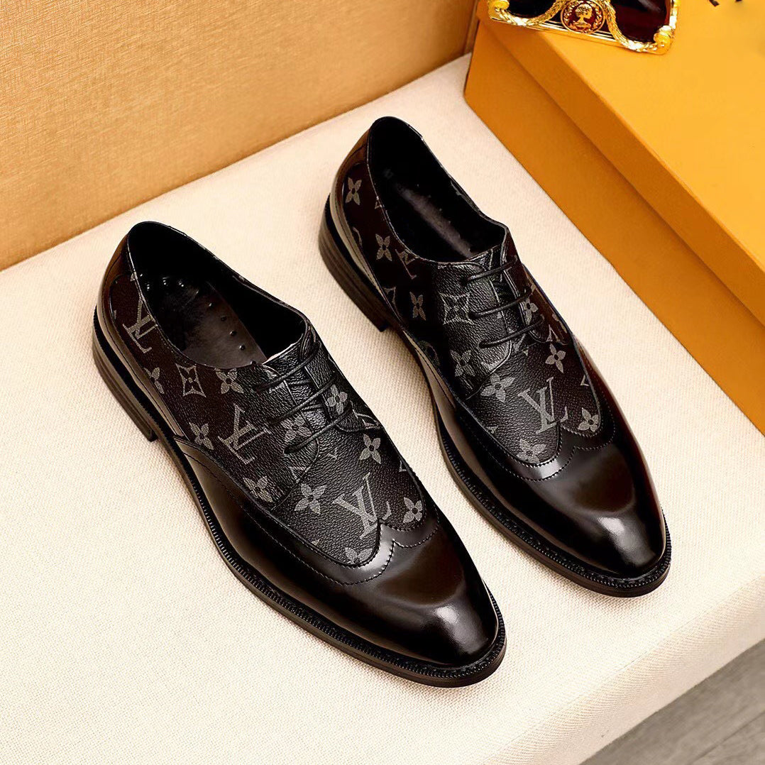 Luxury letter patent leather high-heeled classic Derby shoes