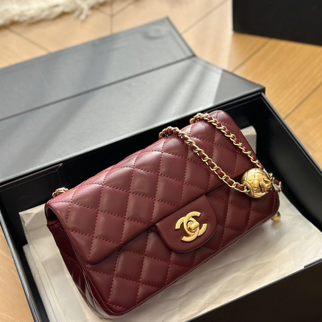 CNL Diamond check wine red chain bag 0724100101