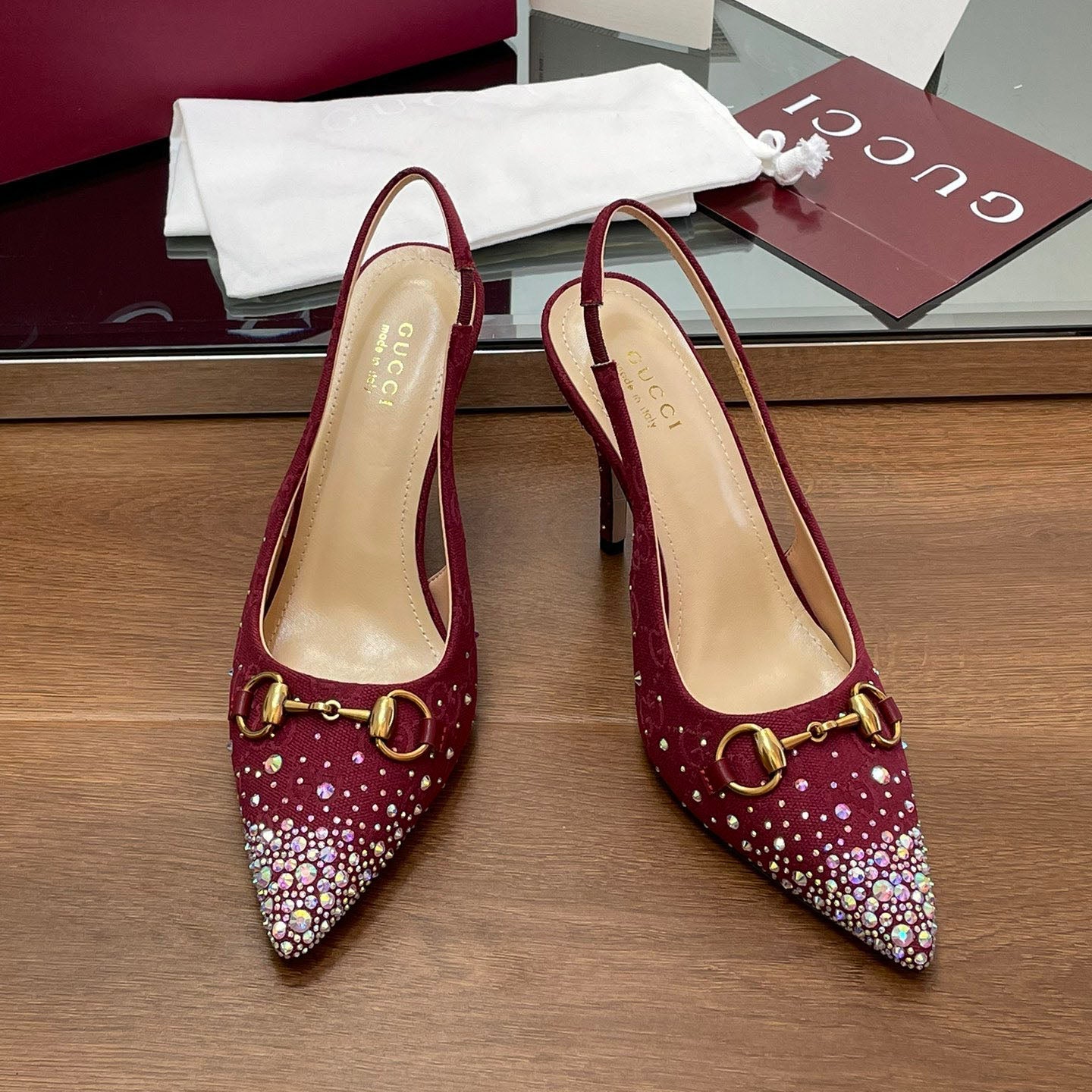 GG Horsebit crystal slingback pumps 1825031003