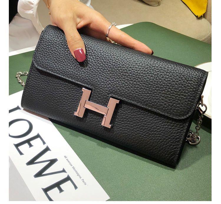 H button Kangkang Wallet Leather Long Wallet 1024032024