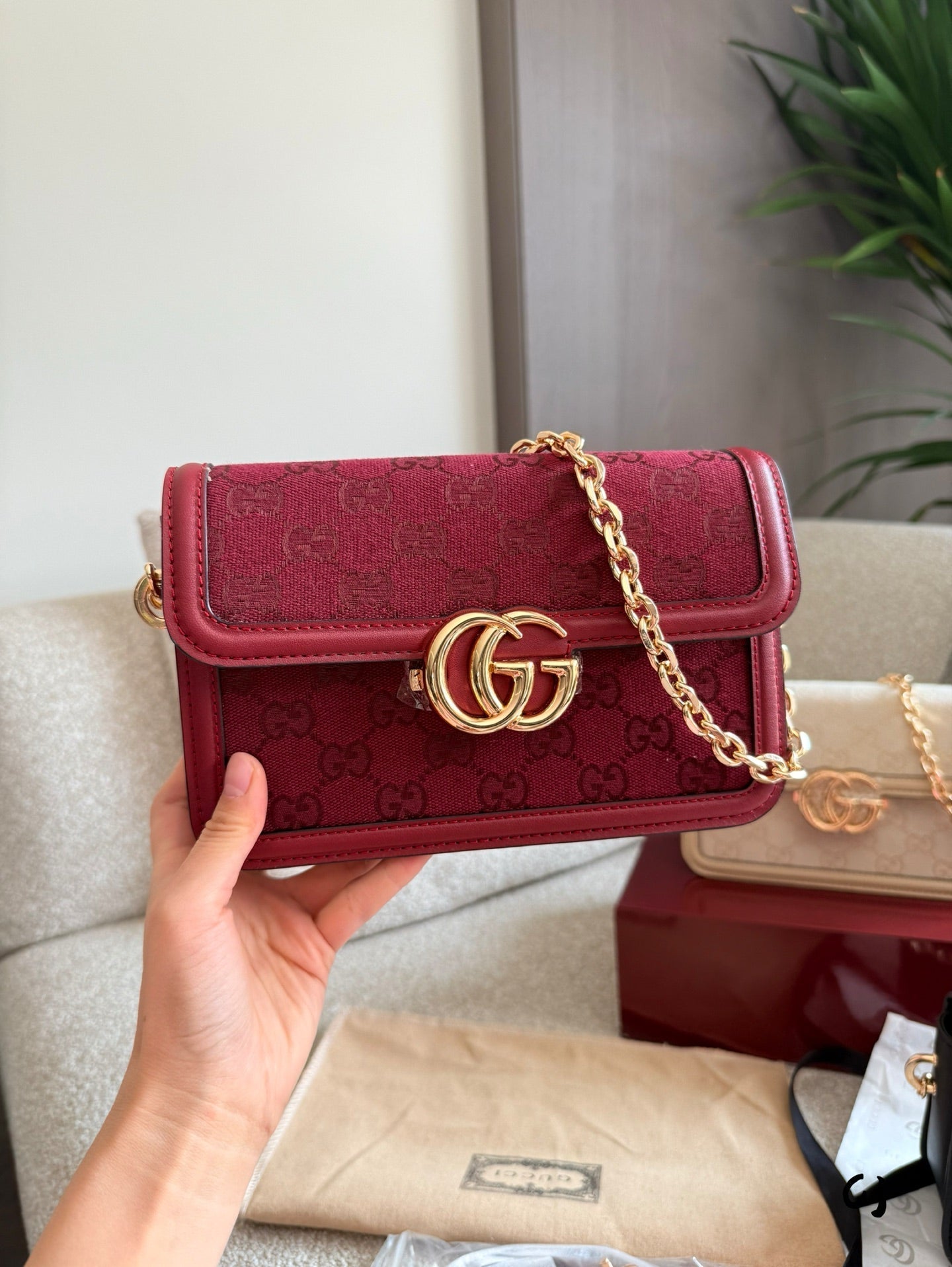 GG Canvas and leather trim shoulder bag 1825040906
