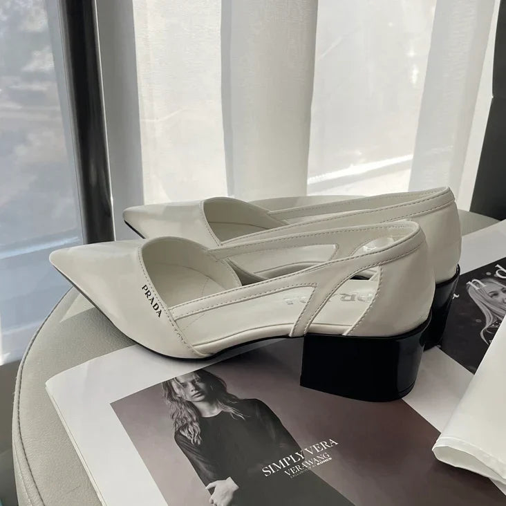 Early spring new pointed toe thick heeled single shoes 1025030404