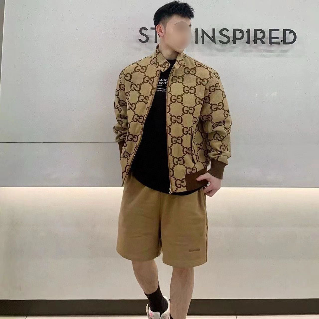 Casual brown letter-printed coat fashion collar zipper design