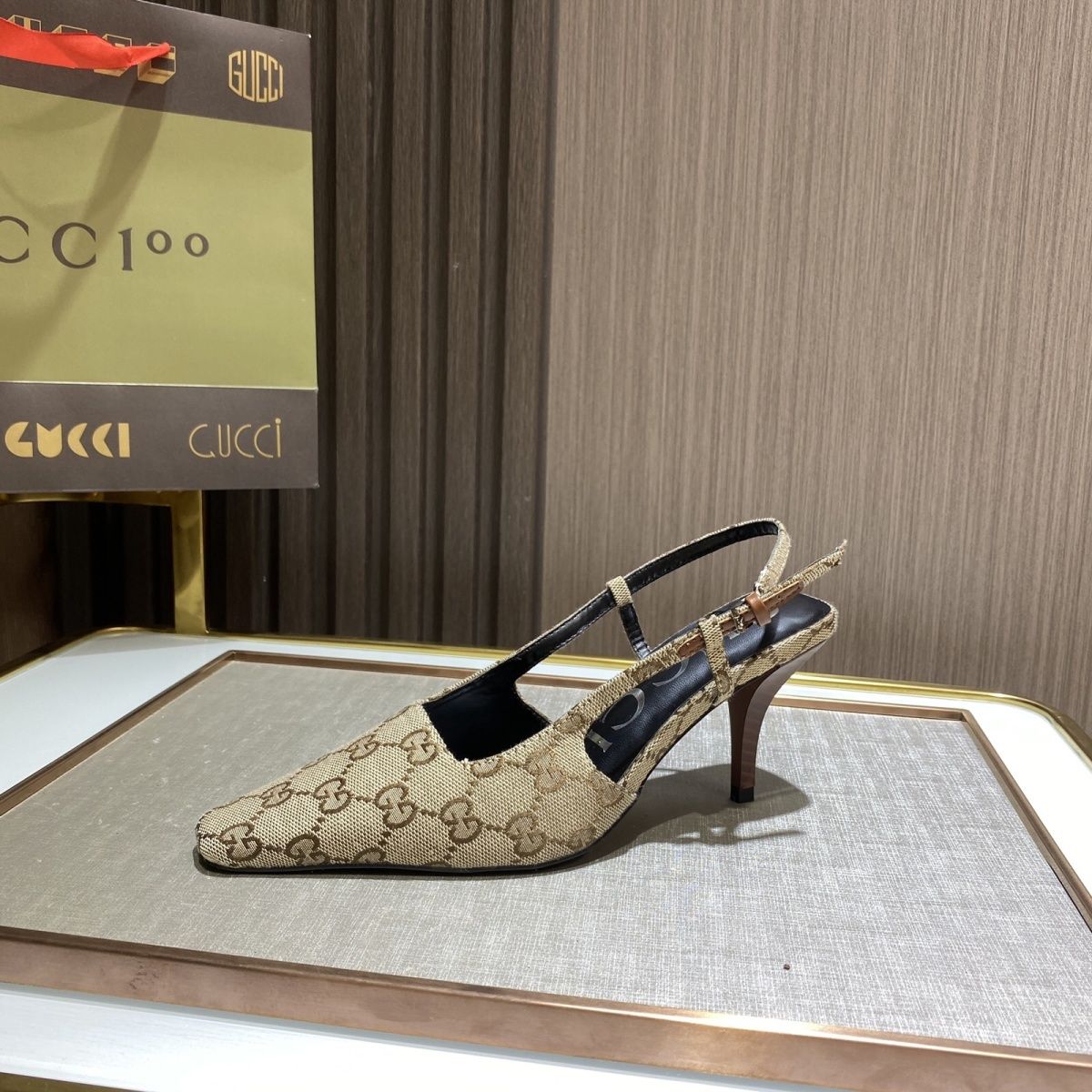 One-Line Buckle Square Toe Cat Heel Fashion High-Heeled Shoes XC0823091106