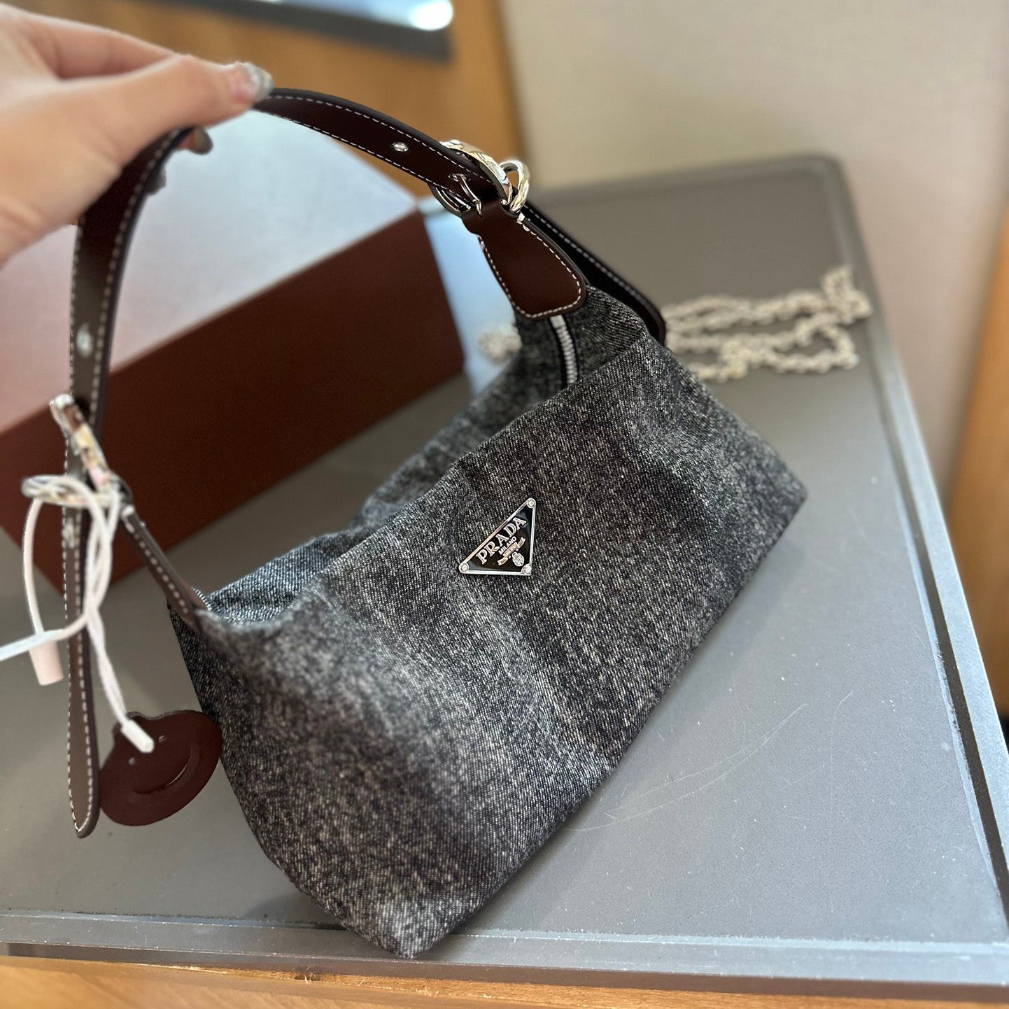 Classic underarm denim bag 1824050302