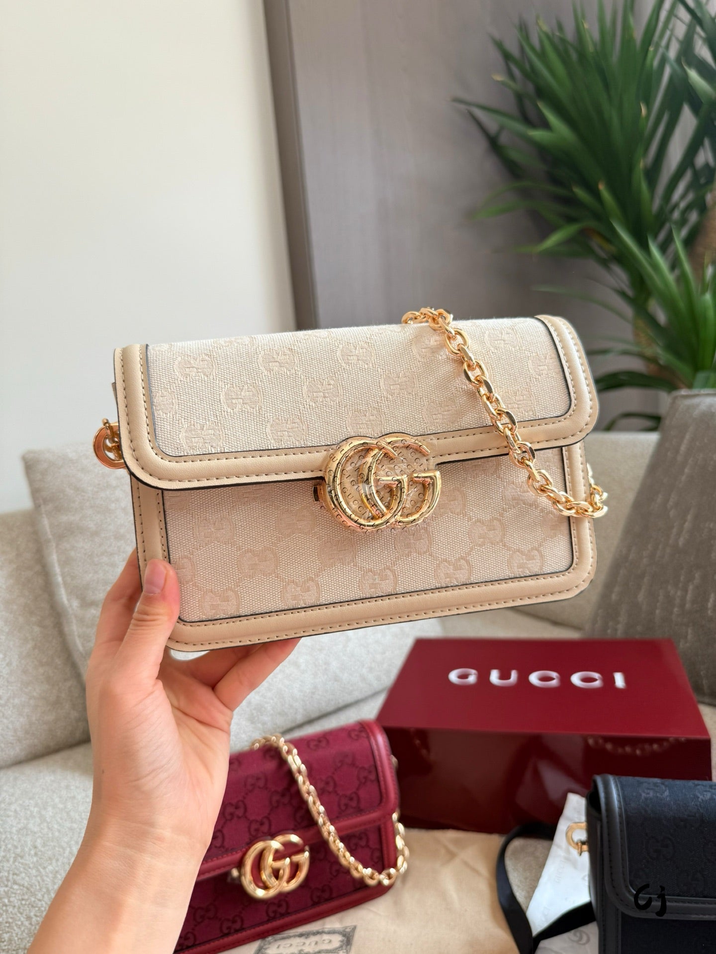 GG Canvas and leather trim shoulder bag 1825040906