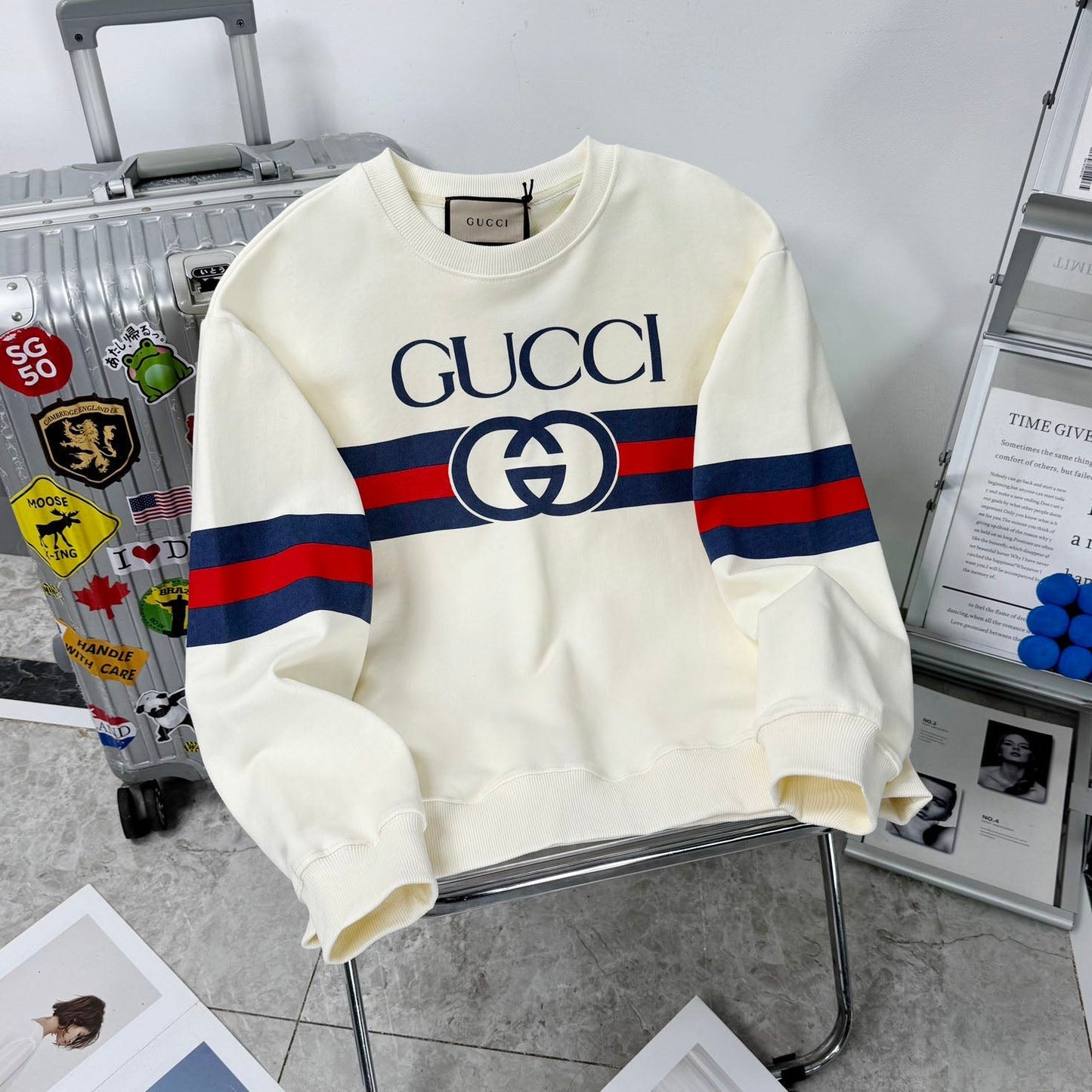 GG 24ss red and blue striped print sweatshirt 1824102213