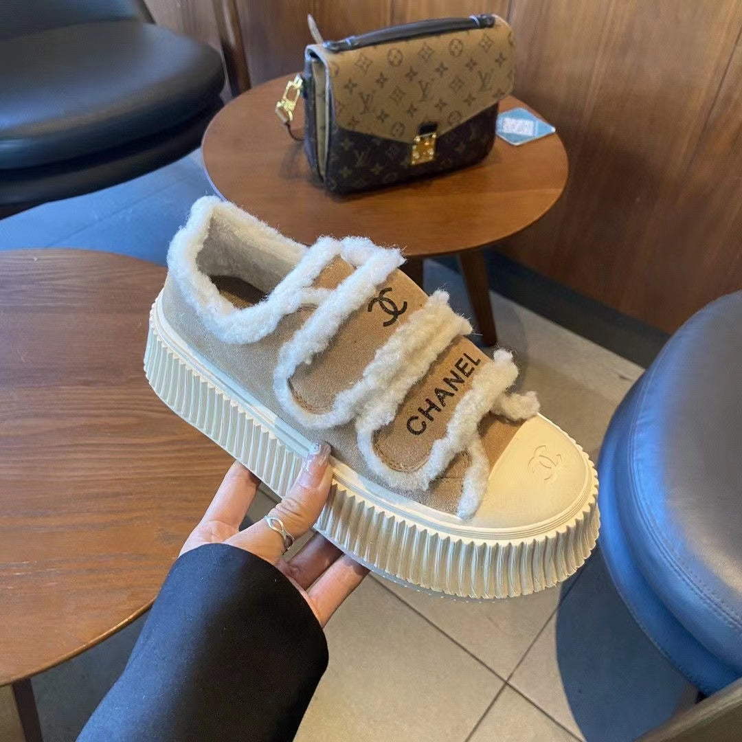 23 CL Velvet high-top and low-top genuine leather thick-soled warm Velcro fasteners, versatile and fashionable platform shoes PD 0423111405