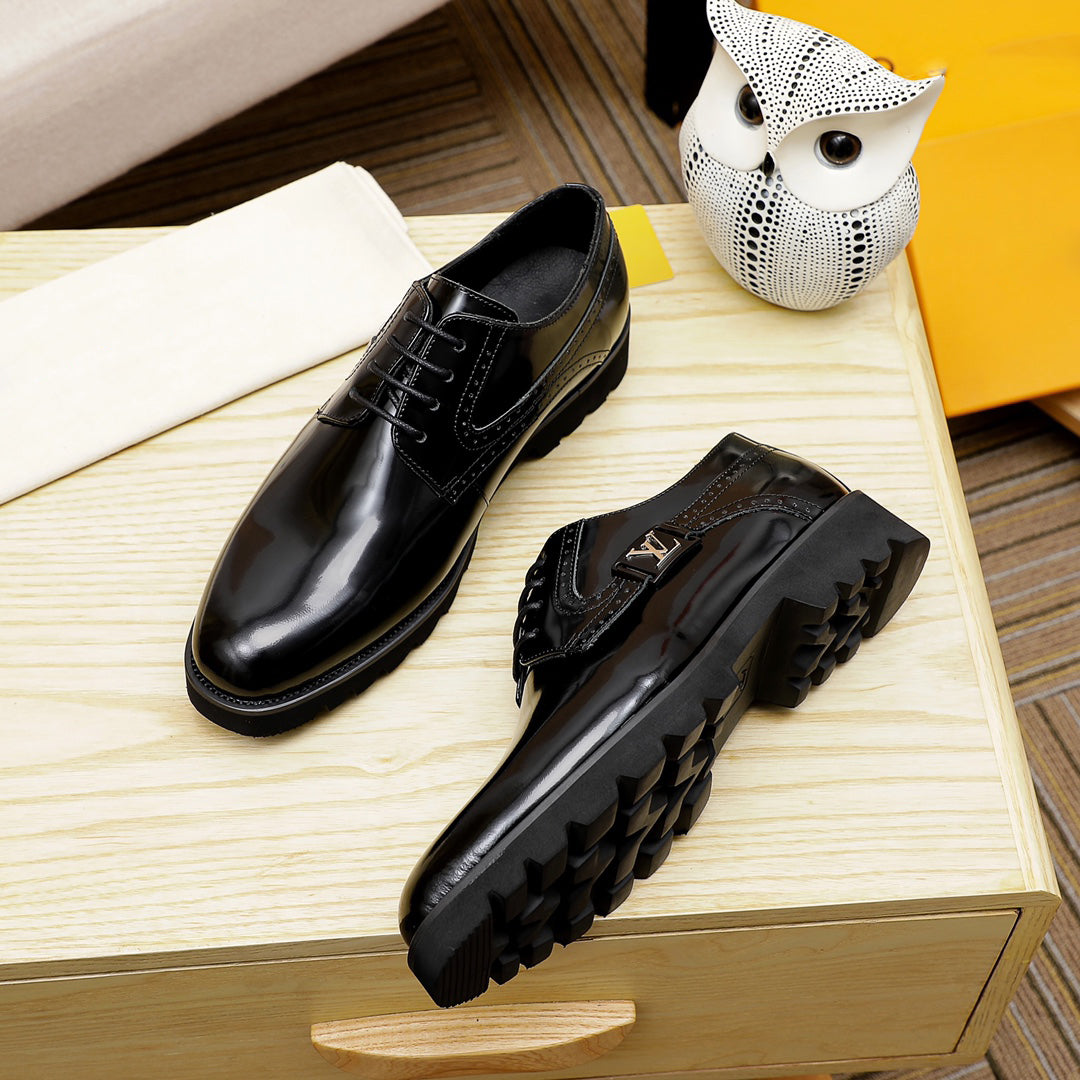 Bright Black Handmade Leather Men's Fashion Dress Shoes