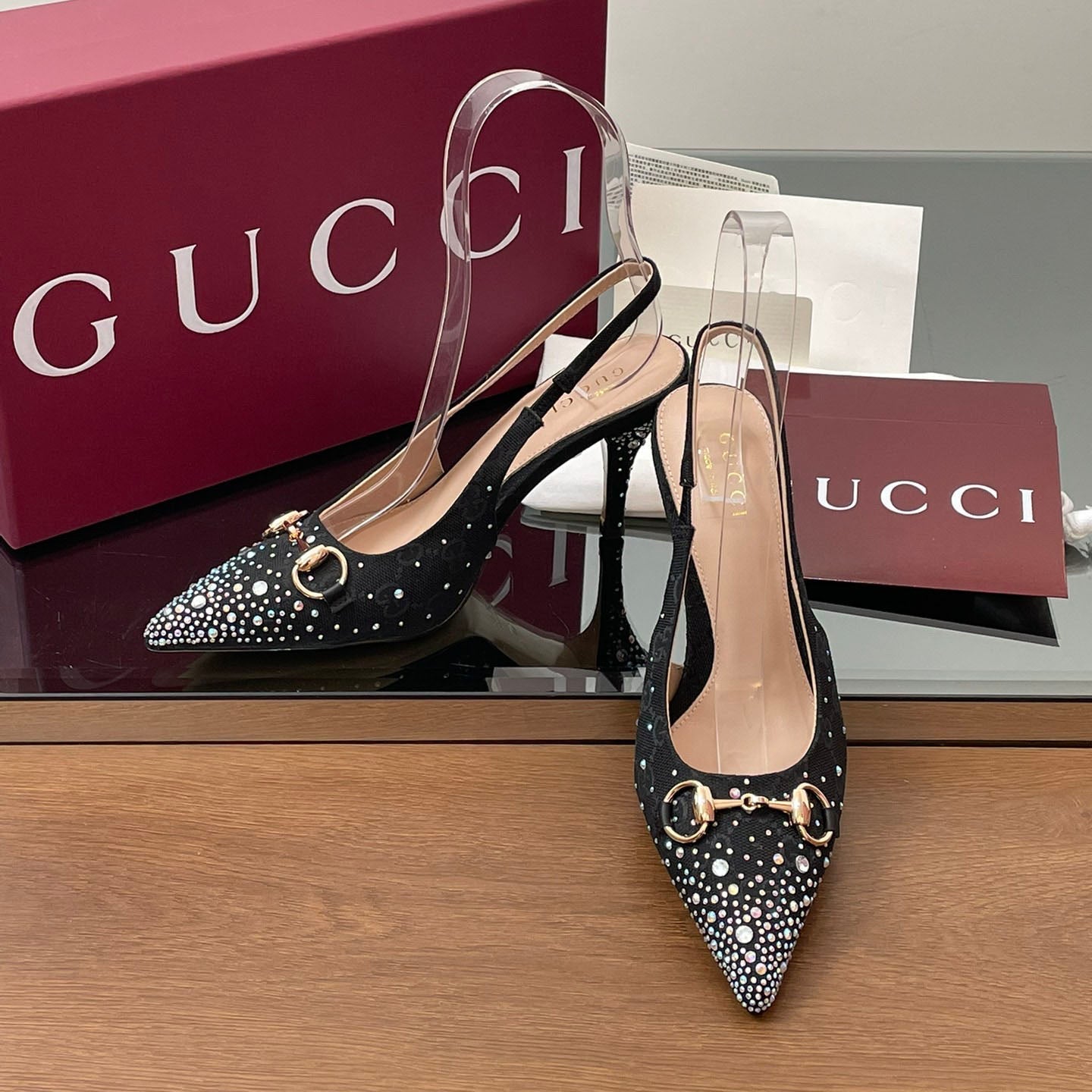 GG Horsebit crystal slingback pumps 1825031003