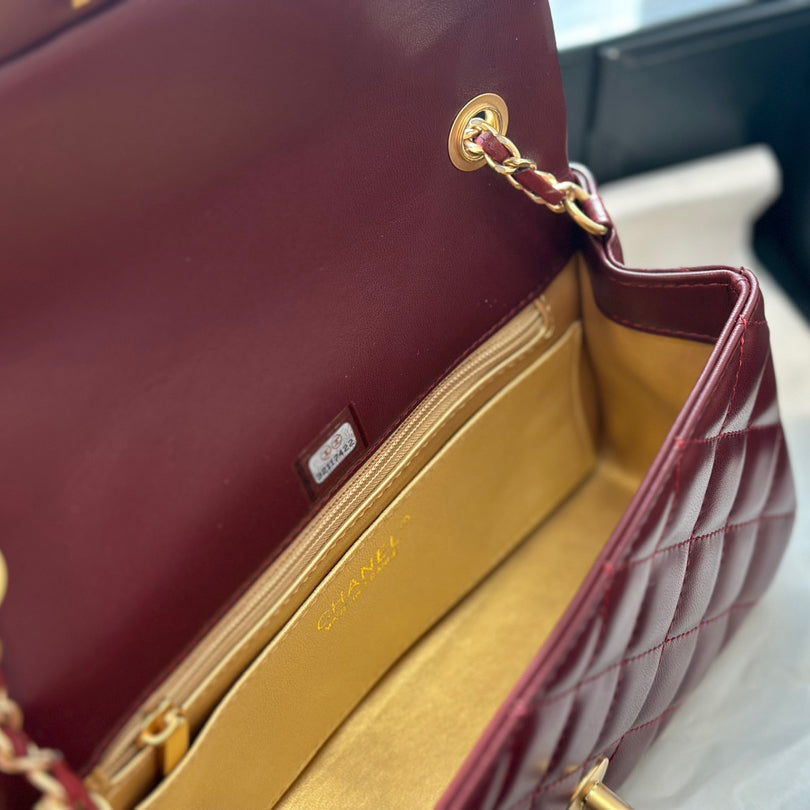 CNL Diamond check wine red chain bag 0724100101