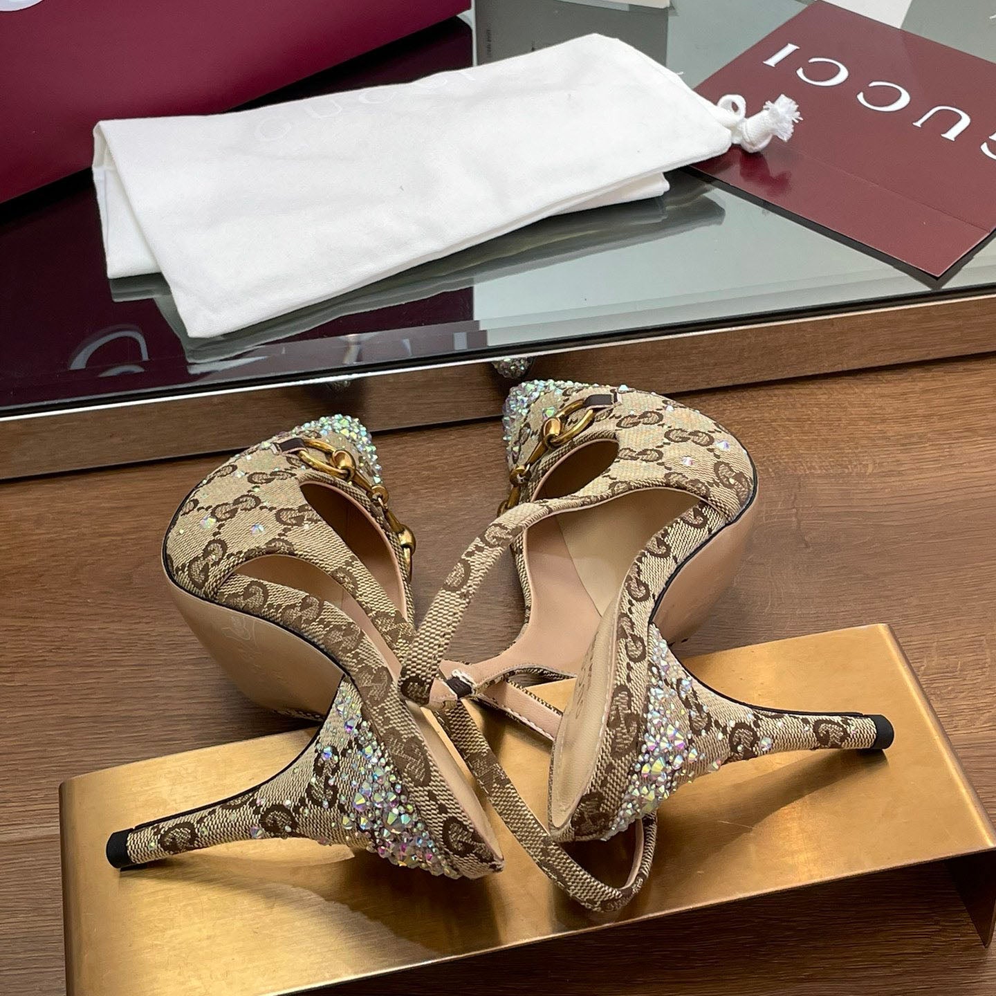 GG Horsebit crystal slingback pumps 1825031003