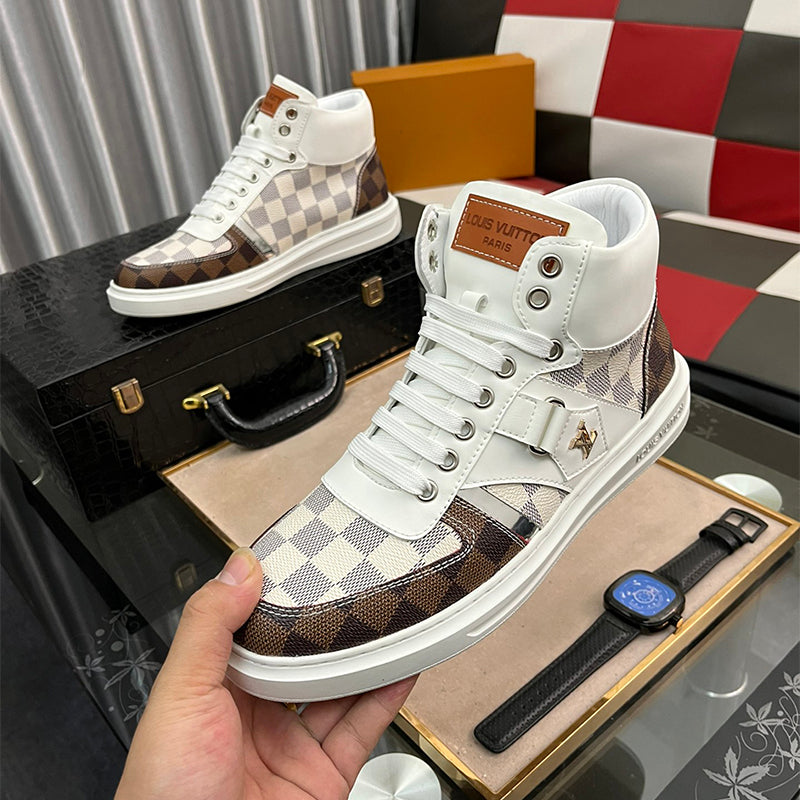 New Men's Design Plaid Presbyopia Lace-Up Versatile High-Top Sneakers