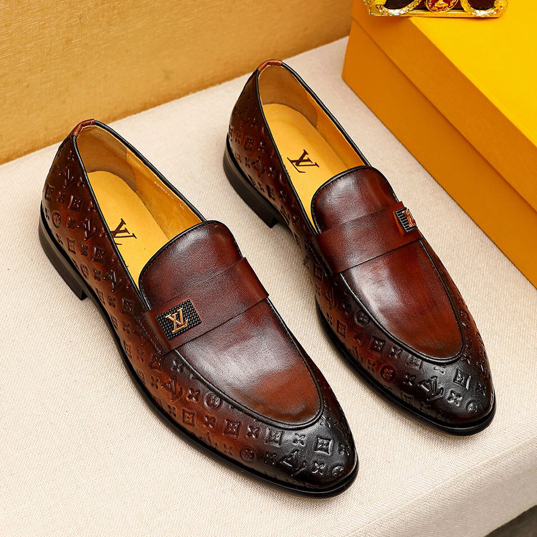 Luxury pattern dark style formal dress slip on shoes