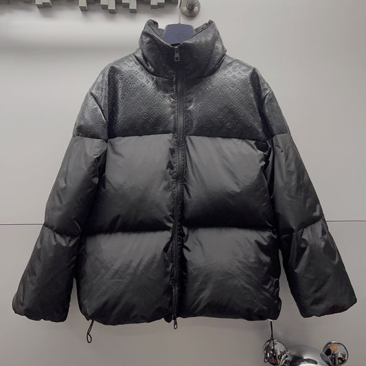 LV Embossed leather panelled stand collar down jacket 1824092904