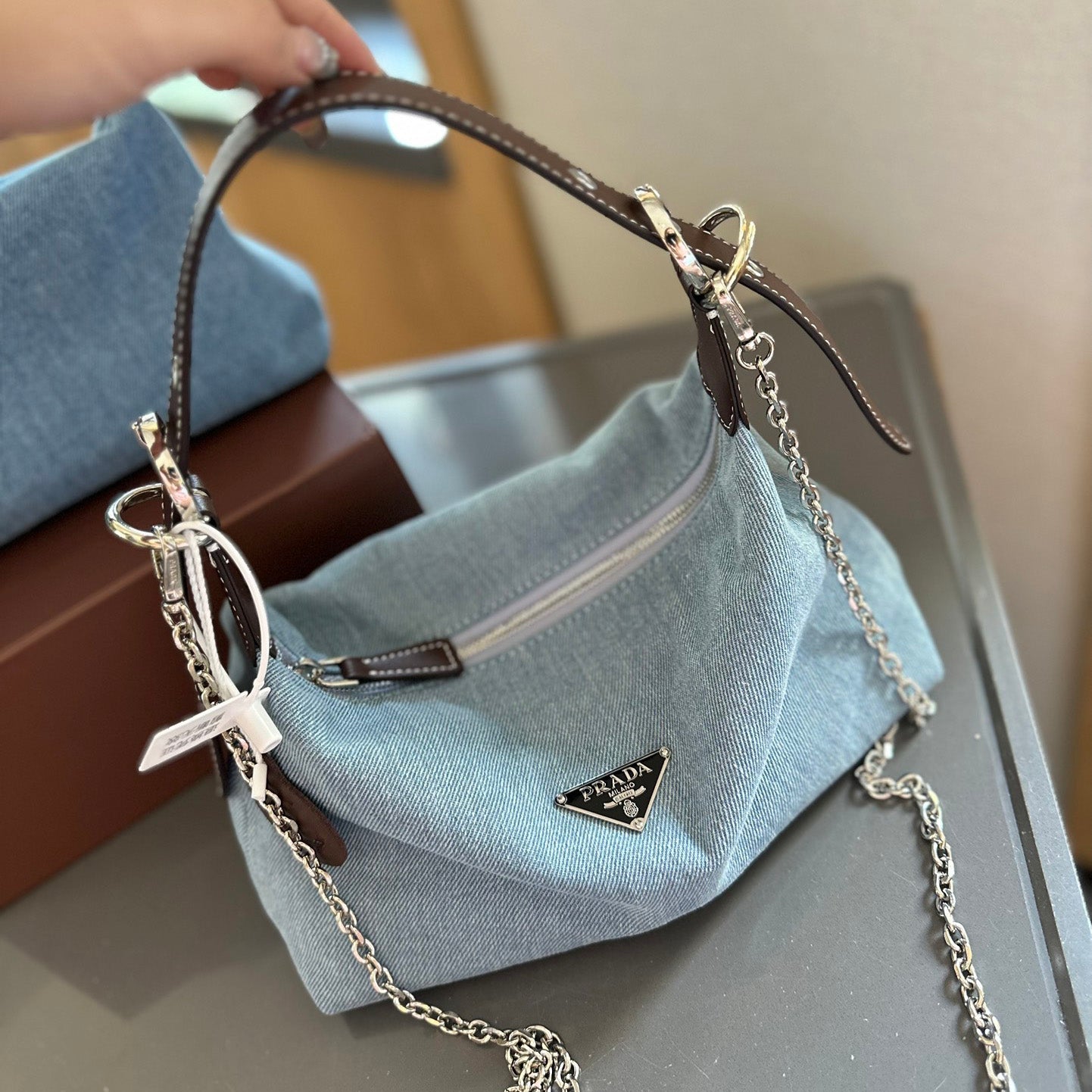 Classic underarm denim bag 1824050302