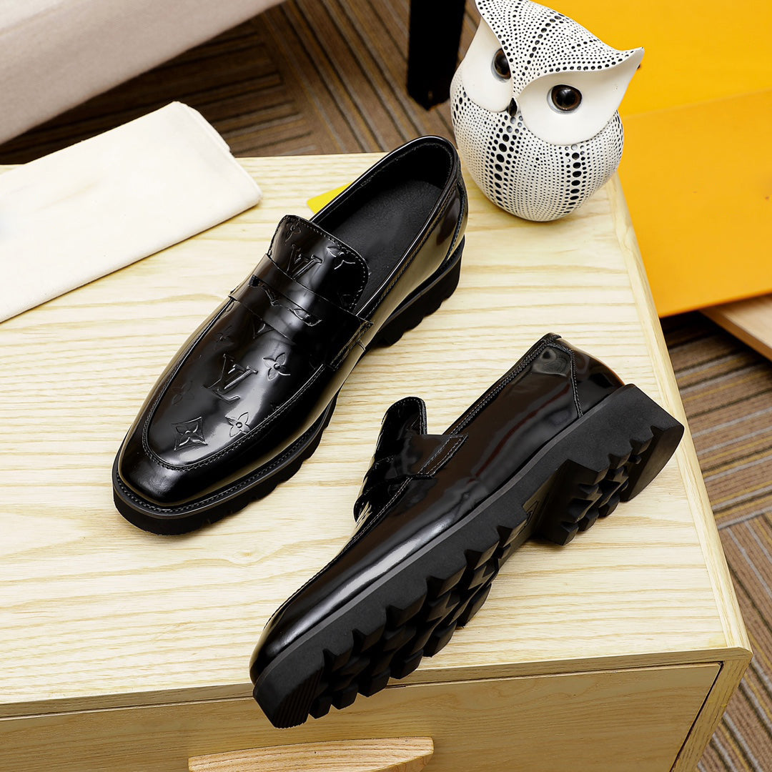 Bright Black Handmade Leather Men's Fashion Casual Loafers